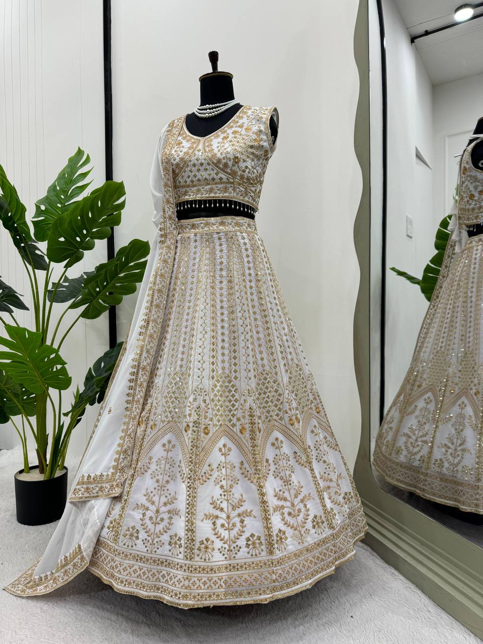 White Color Georgette Thread Sequence Work Lehenga Choli