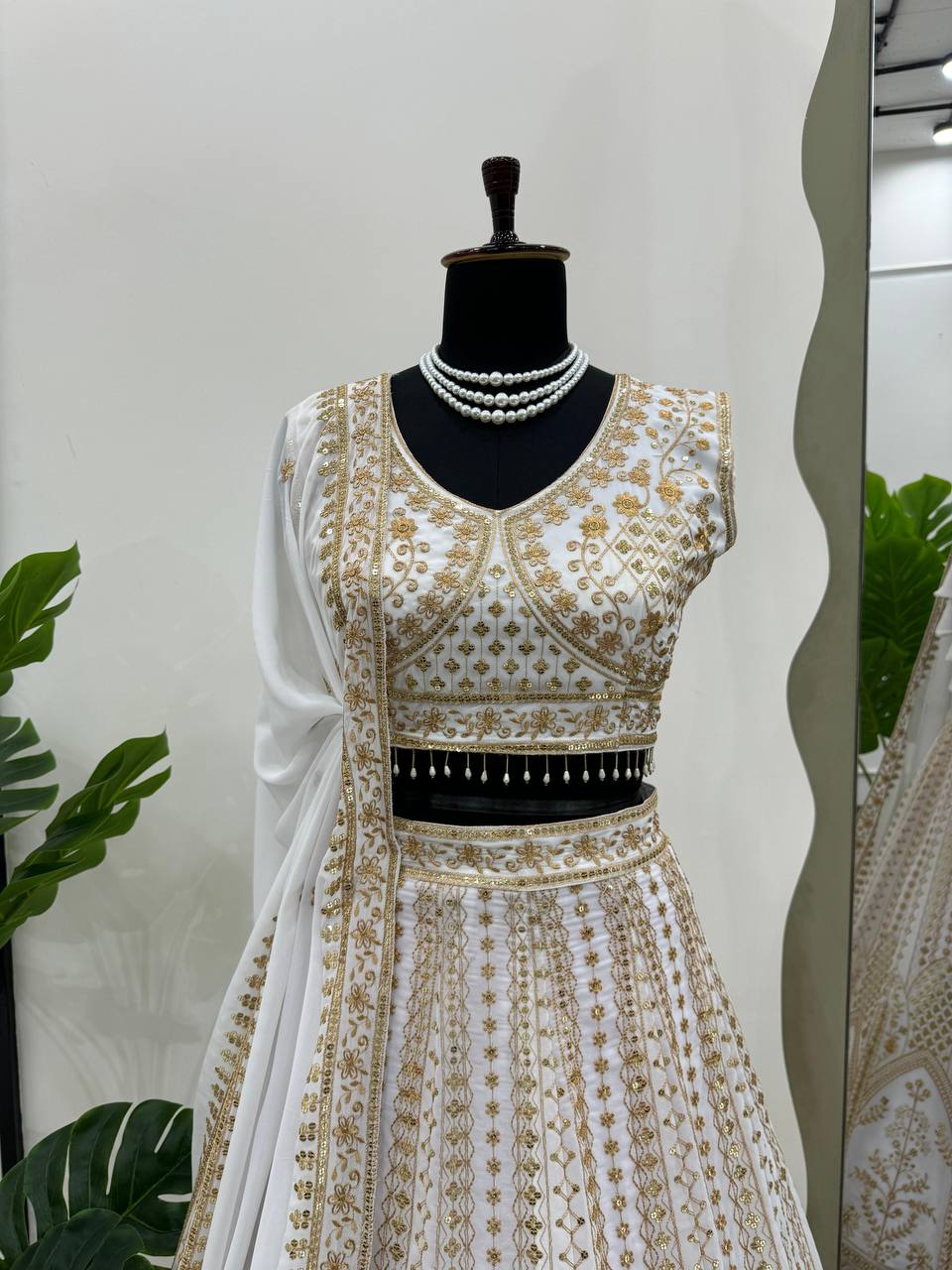 White Color Georgette Thread Sequence Work Lehenga Choli