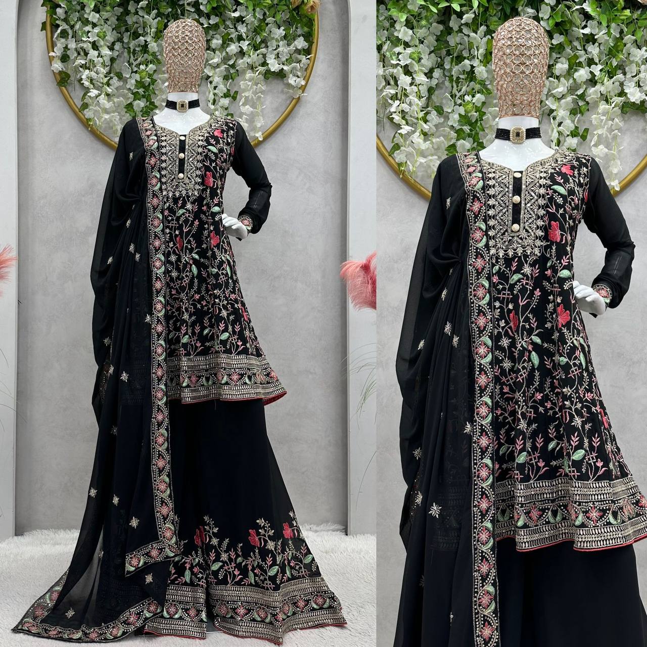 Black Color Ready Made Georgette Sequence Work Salwar Suit