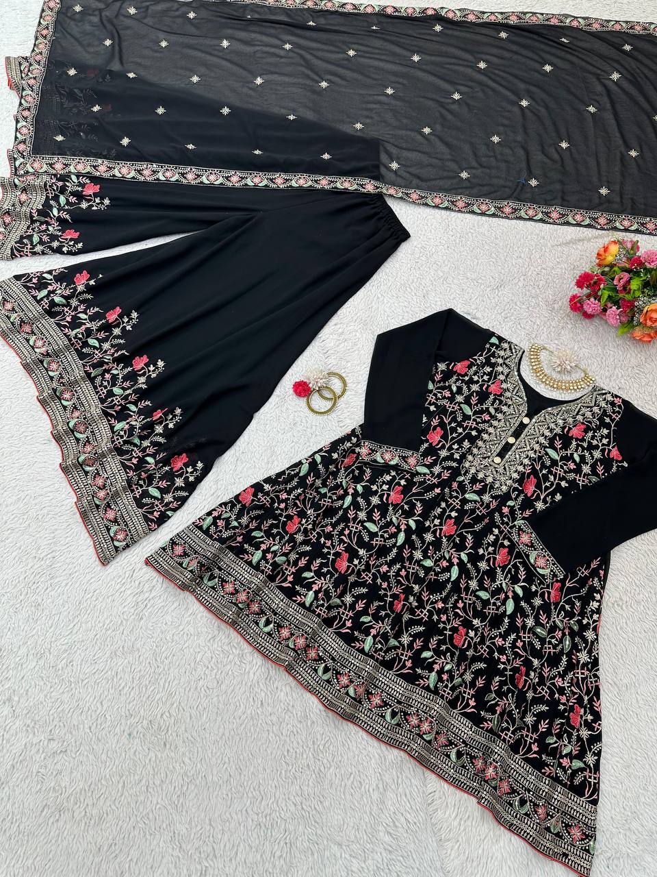 Black Color Ready Made Georgette Sequence Work Salwar Suit