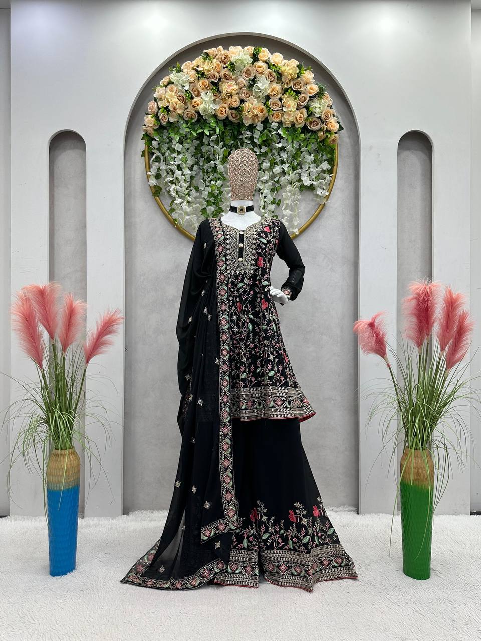 Black Color Ready Made Georgette Sequence Work Salwar Suit