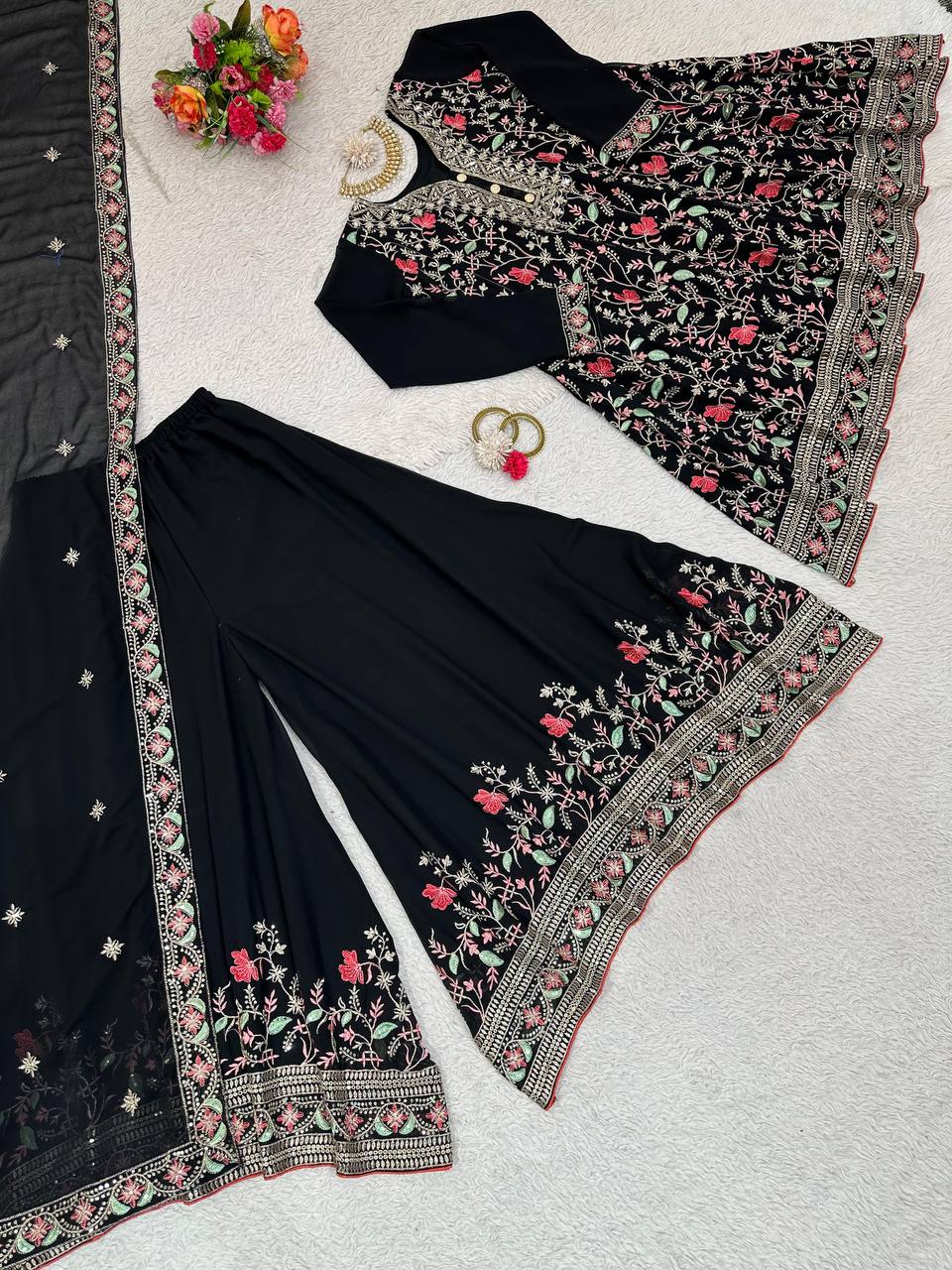 Black Color Ready Made Georgette Sequence Work Salwar Suit