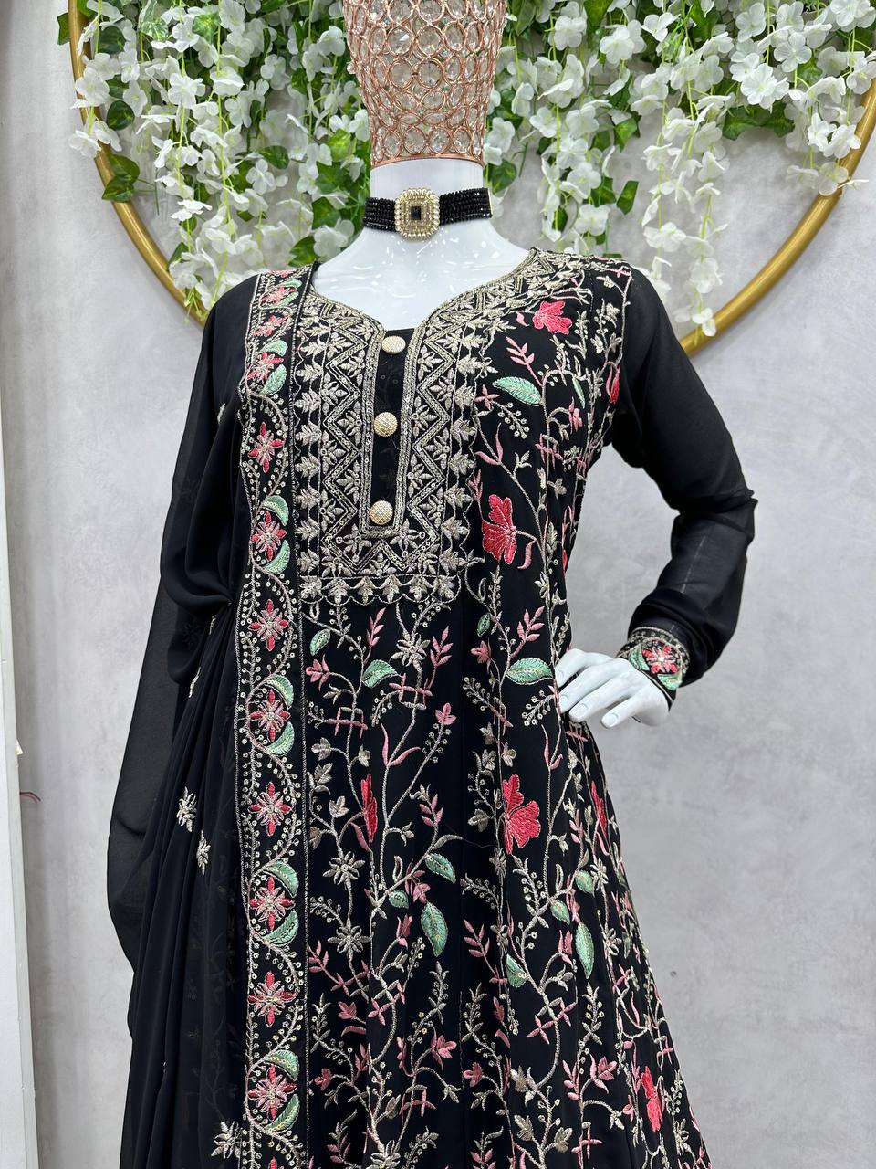 Black Color Ready Made Georgette Sequence Work Salwar Suit