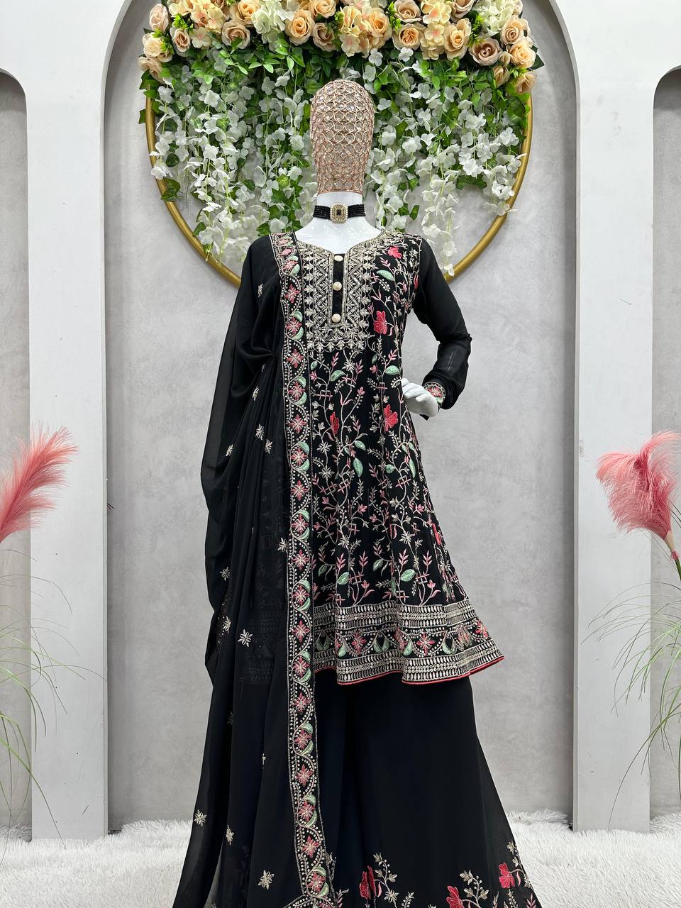 Black Color Ready Made Georgette Sequence Work Salwar Suit