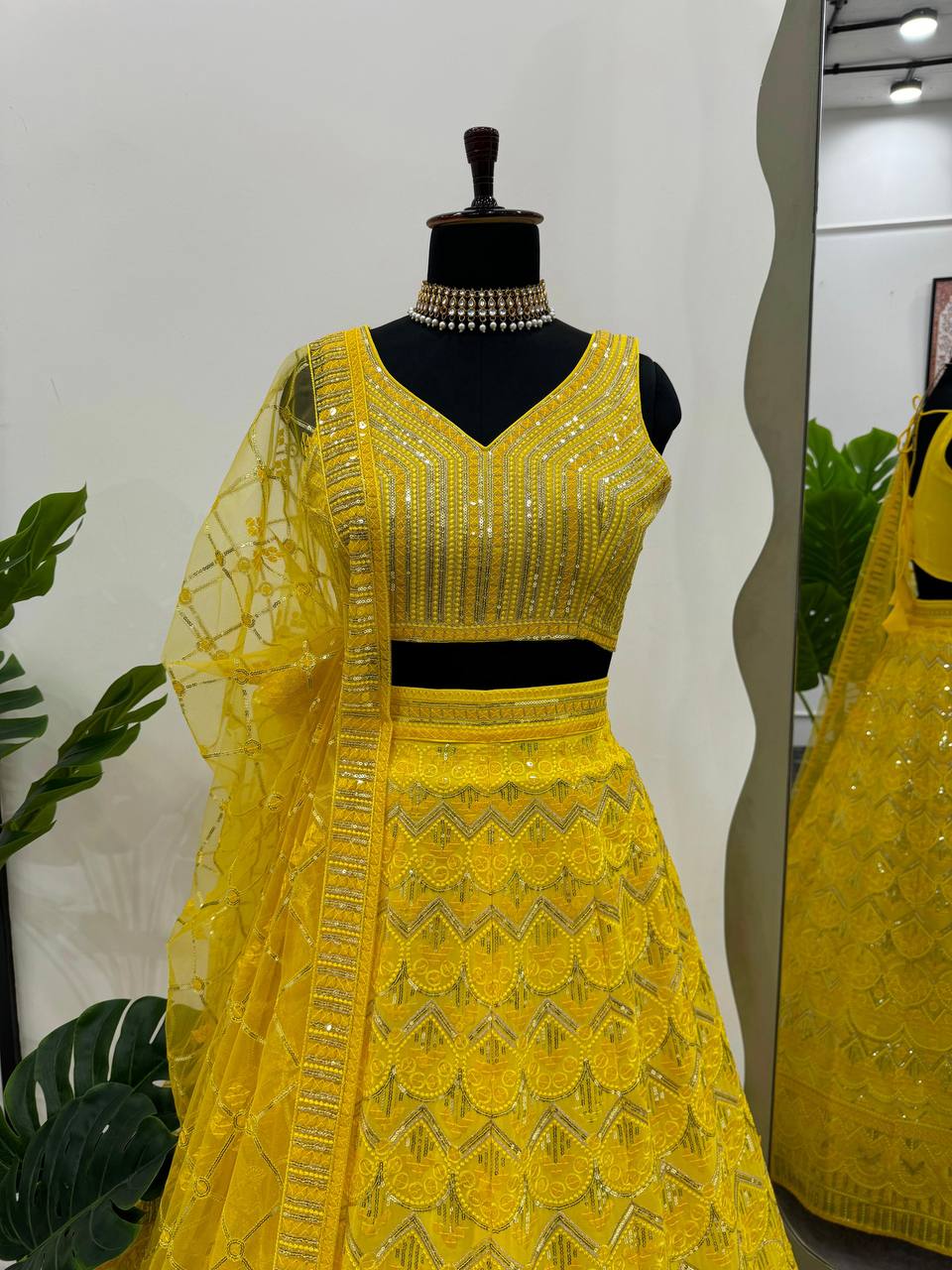 Trendy Yellow Color Faux Georgette Sequence Work Lehenga Choli