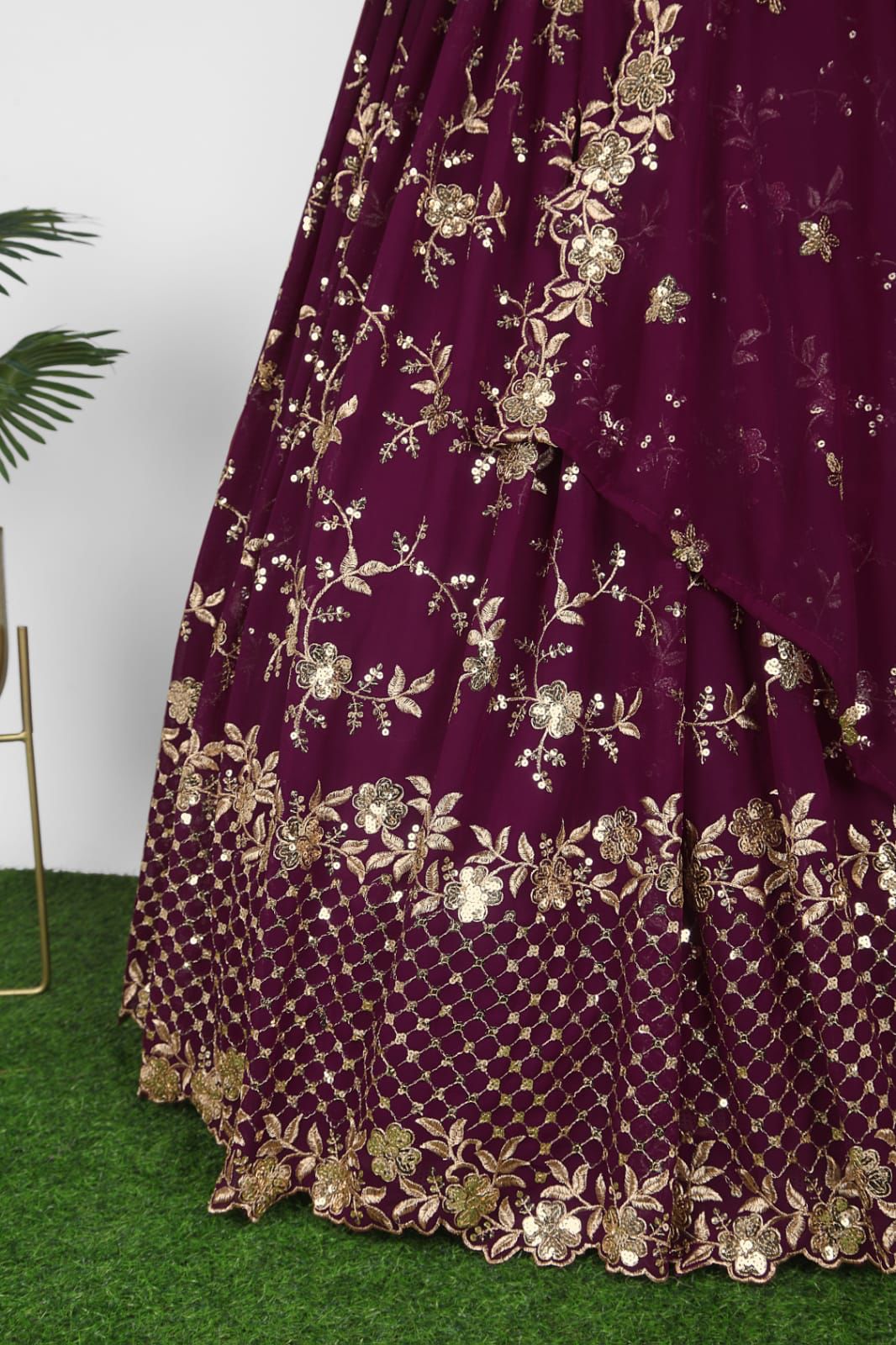 Wine Color Georgette Embroidered Sequence Work Lehenga Choli