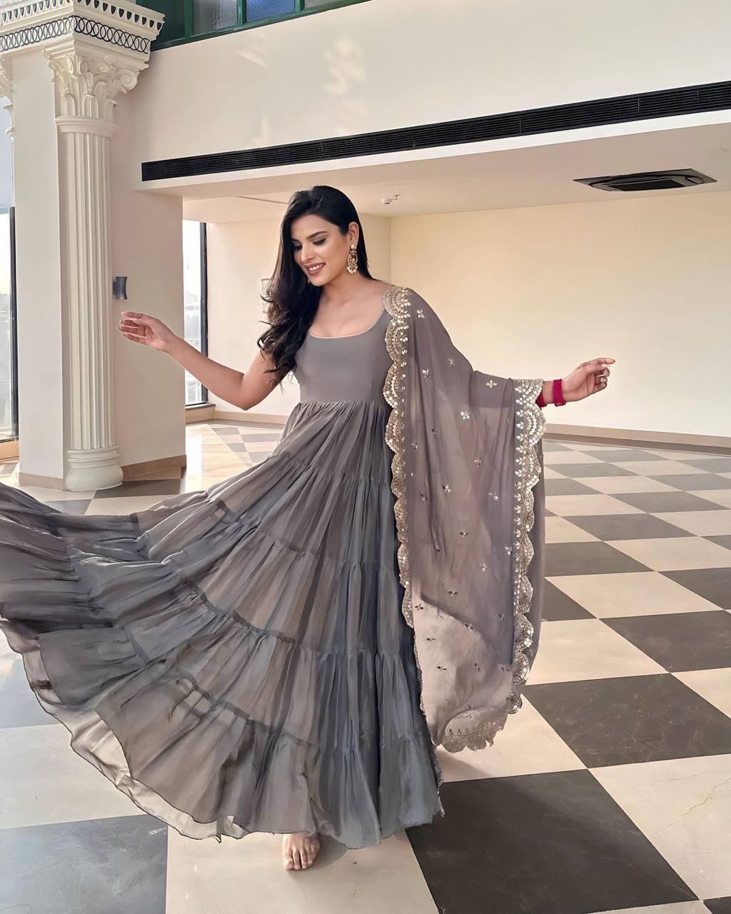 Buy Ivory Modal Satin And Soft Pre-draped Ombre Effect Dress With Dupatta  For Women by Quench A Thirst Online at Aza Fashions.