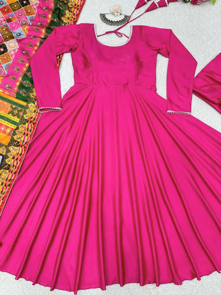 Festive Wear Rani Pink Color Ready Made Satin Plain Salwar Suit