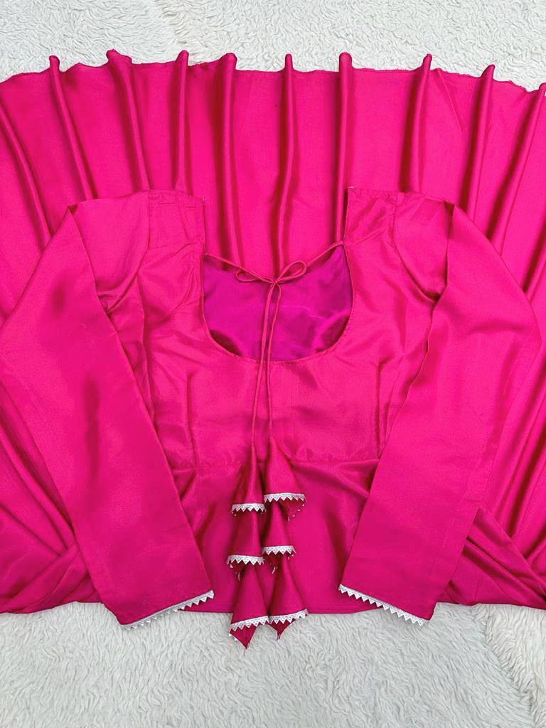 Festive Wear Rani Pink Color Ready Made Satin Plain Salwar Suit