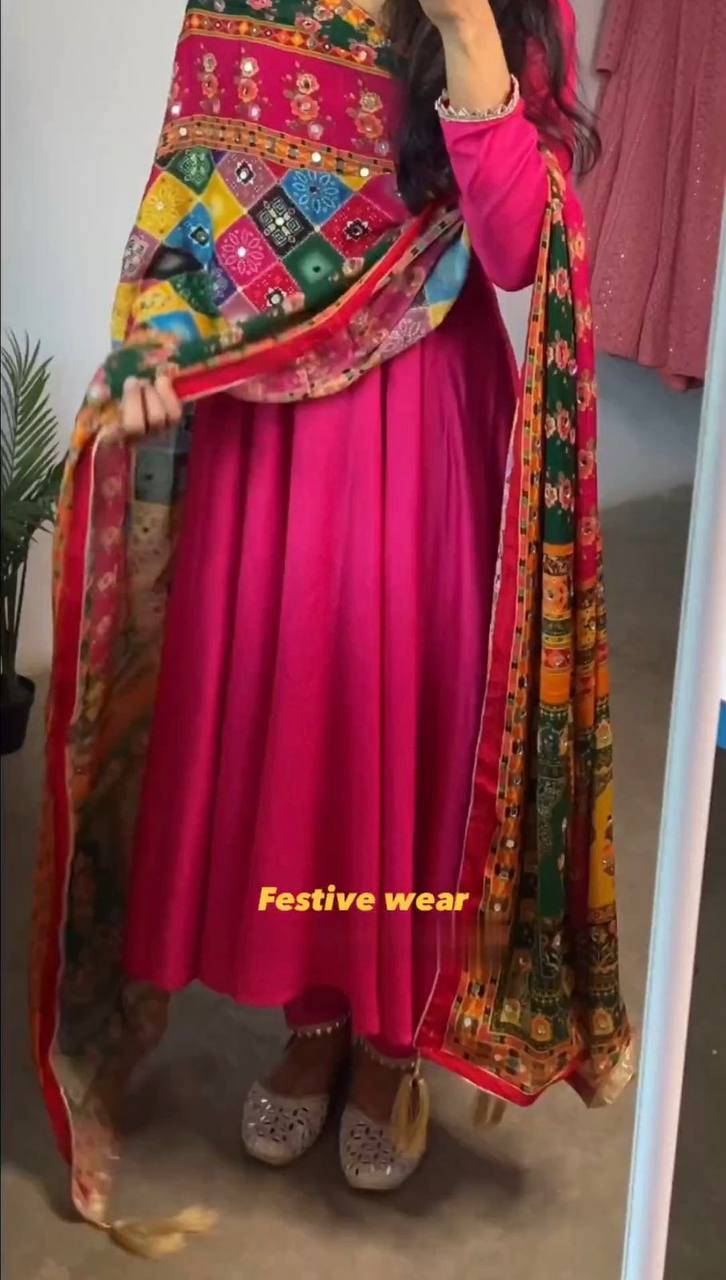 Festive Wear Rani Pink Color Ready Made Satin Plain Salwar Suit