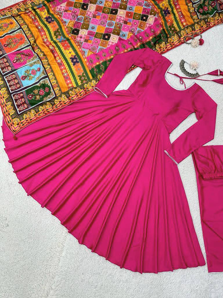 Festive Wear Rani Pink Color Ready Made Satin Plain Salwar Suit