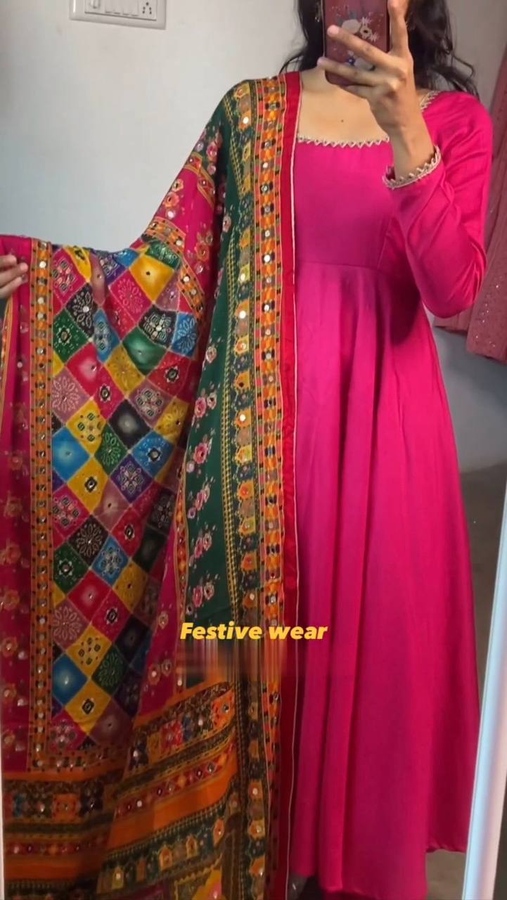 Festive Wear Rani Pink Color Ready Made Satin Plain Salwar Suit