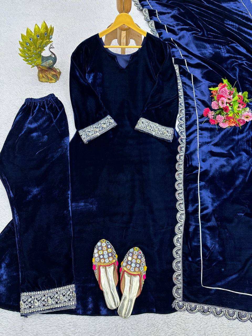 Jazzy Blue Color Velvet Sequence Work Salwar Suit For Party Wear