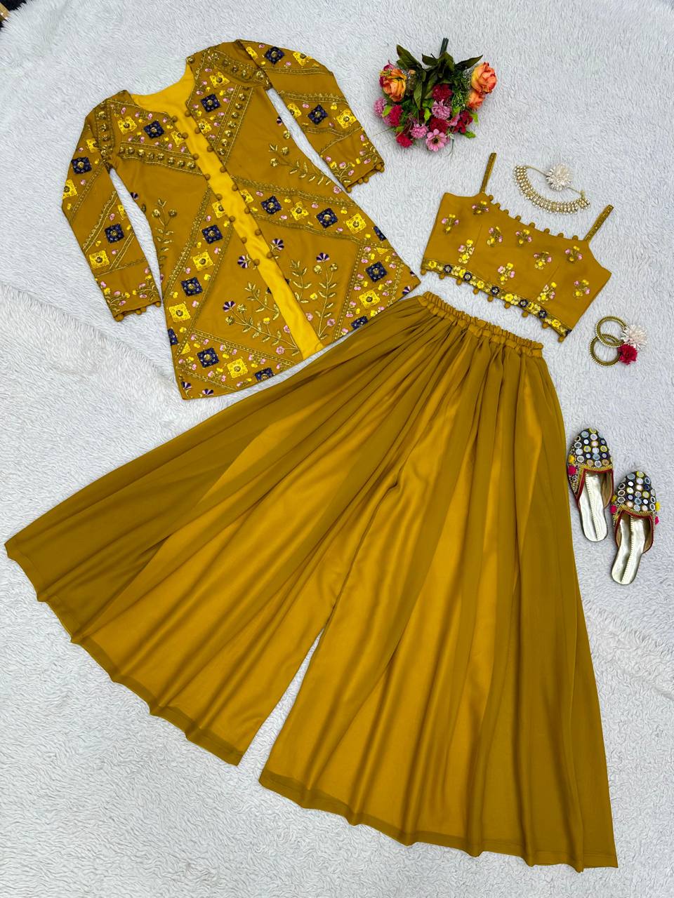 Lovely Sequence Thread Work Georgette Indo Western