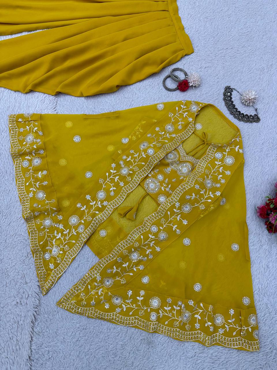 Attractive Mustard Color Georgette Sequence Work Indo Western Suit