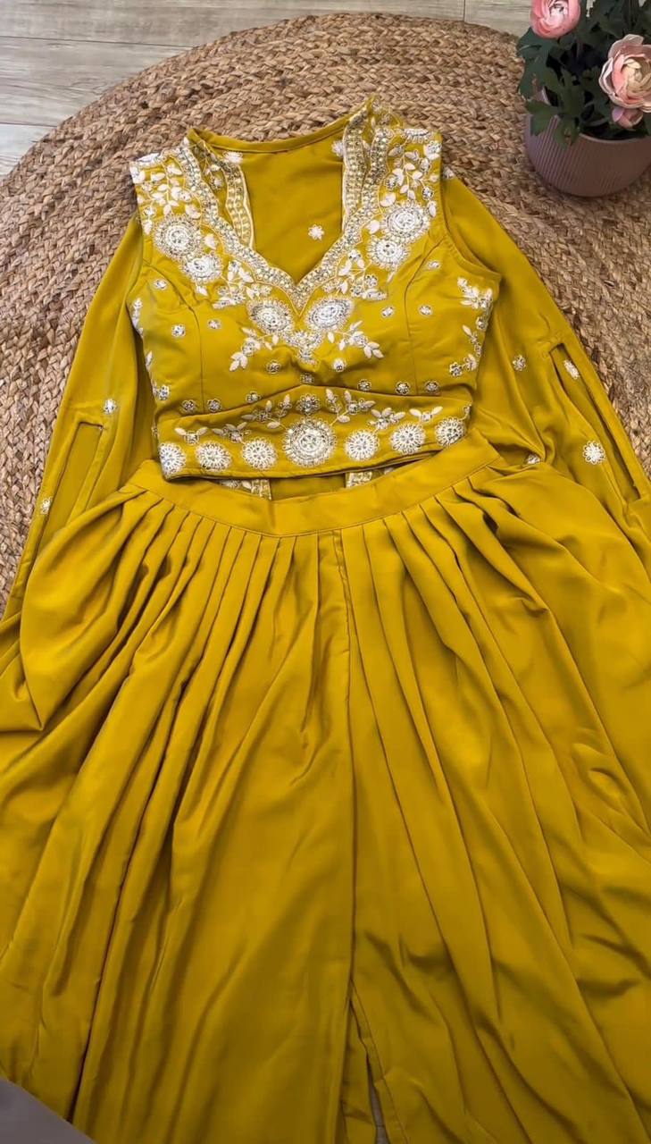 Attractive Mustard Color Georgette Sequence Work Indo Western Suit