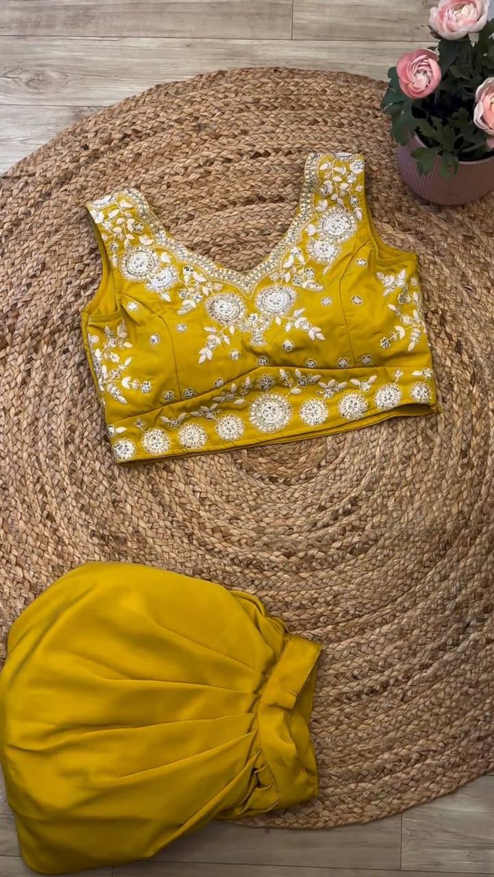 Attractive Mustard Color Georgette Sequence Work Indo Western Suit