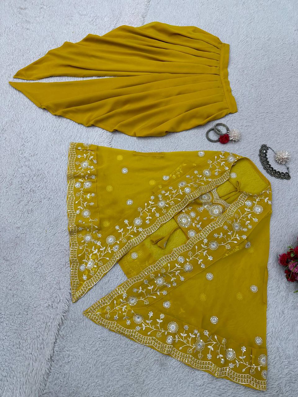 Attractive Mustard Color Georgette Sequence Work Indo Western Suit