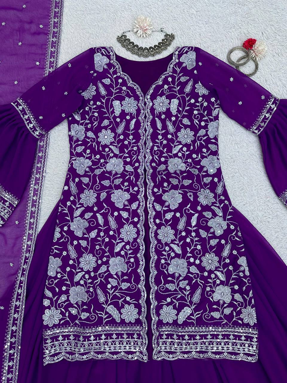 Winning Violet Color Georgette Sequence Work Ready Made Salwar Suit