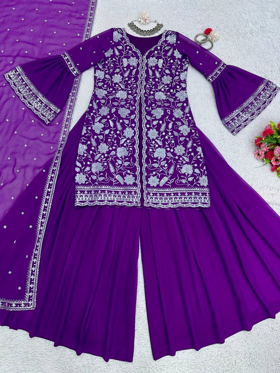 Winning Violet Color Georgette Sequence Work Ready Made Salwar Suit