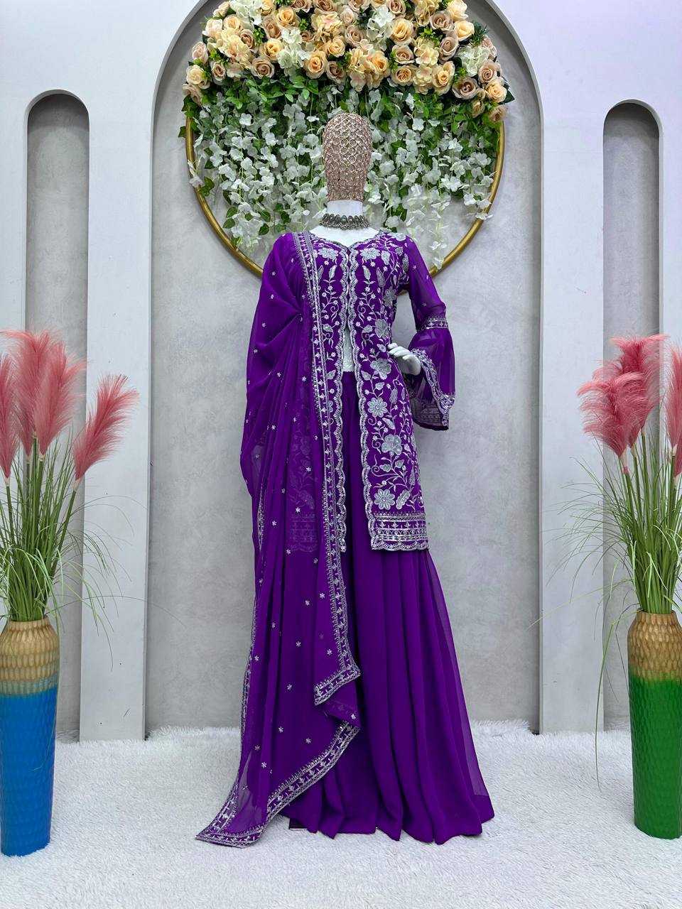 Winning Violet Color Georgette Sequence Work Ready Made Salwar Suit