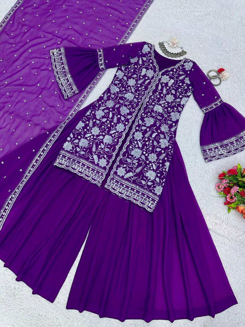 Winning Violet Color Georgette Sequence Work Ready Made Salwar Suit