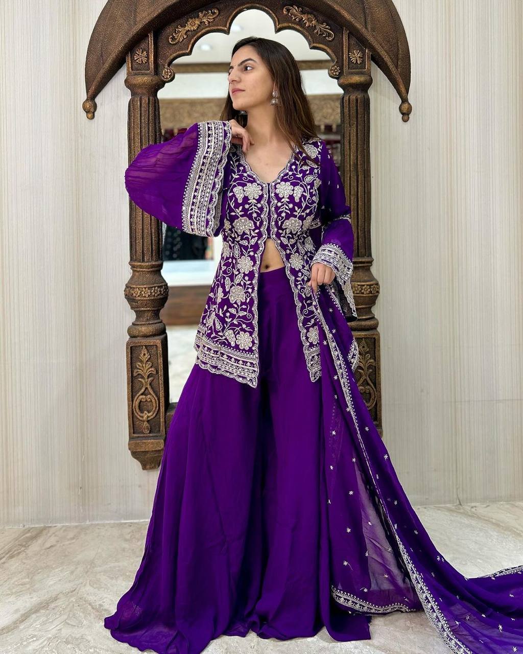 Winning Violet Color Georgette Sequence Work Ready Made Salwar Suit