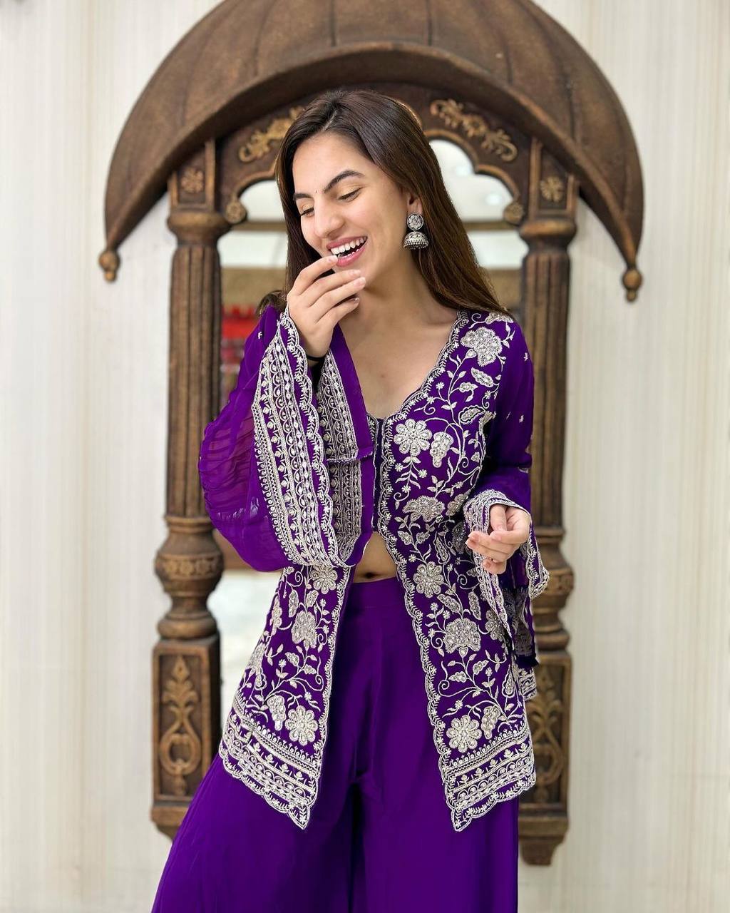 Winning Violet Color Georgette Sequence Work Ready Made Salwar Suit