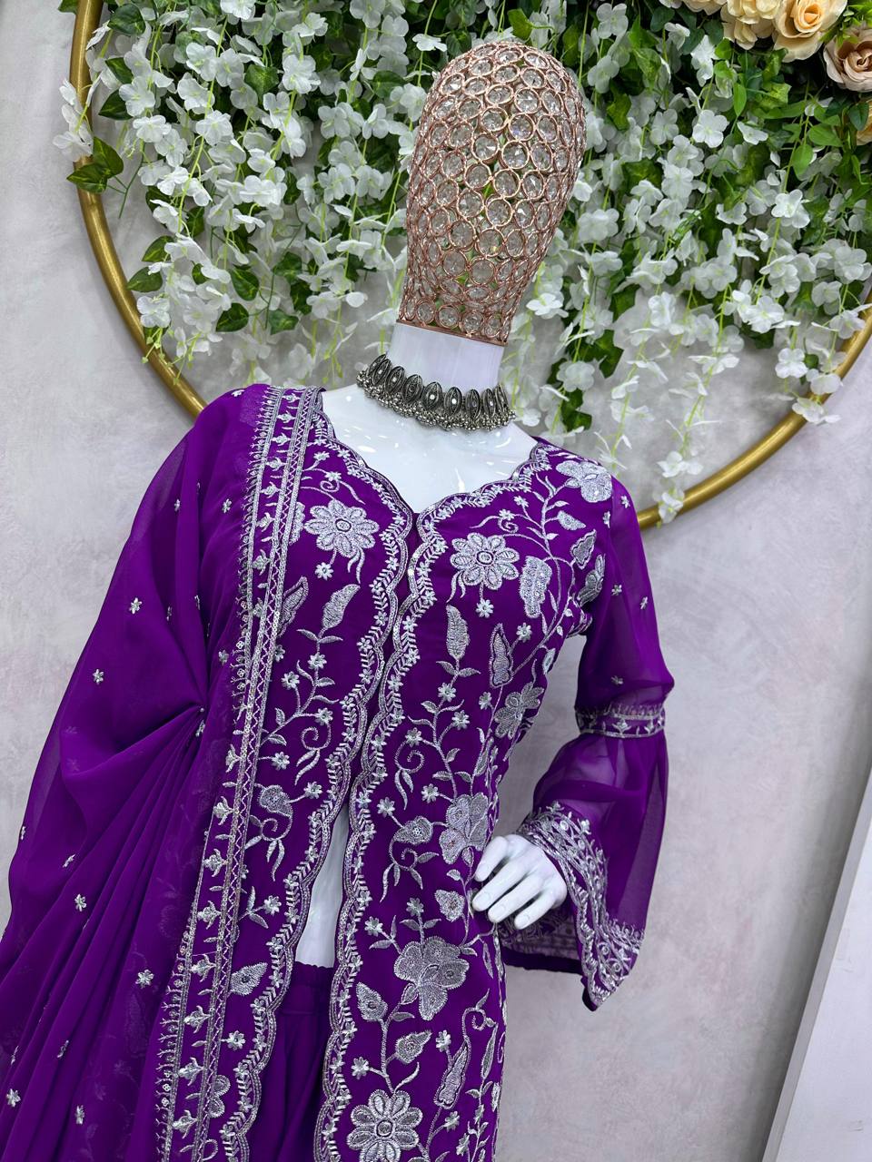 Winning Violet Color Georgette Sequence Work Ready Made Salwar Suit