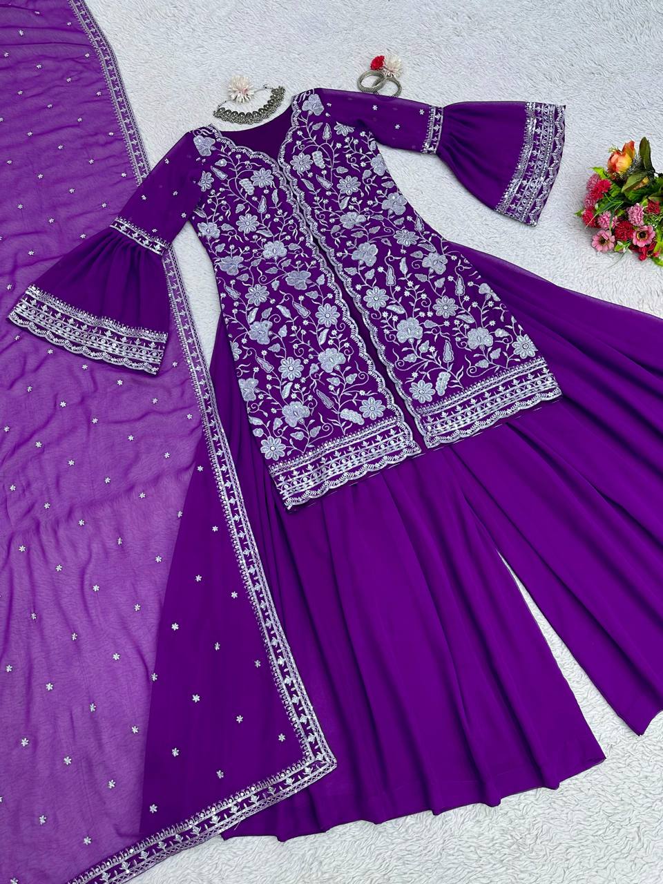 Winning Violet Color Georgette Sequence Work Ready Made Salwar Suit