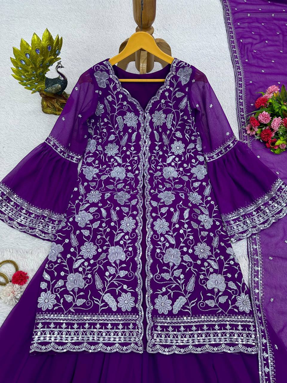 Winning Violet Color Georgette Sequence Work Ready Made Salwar Suit