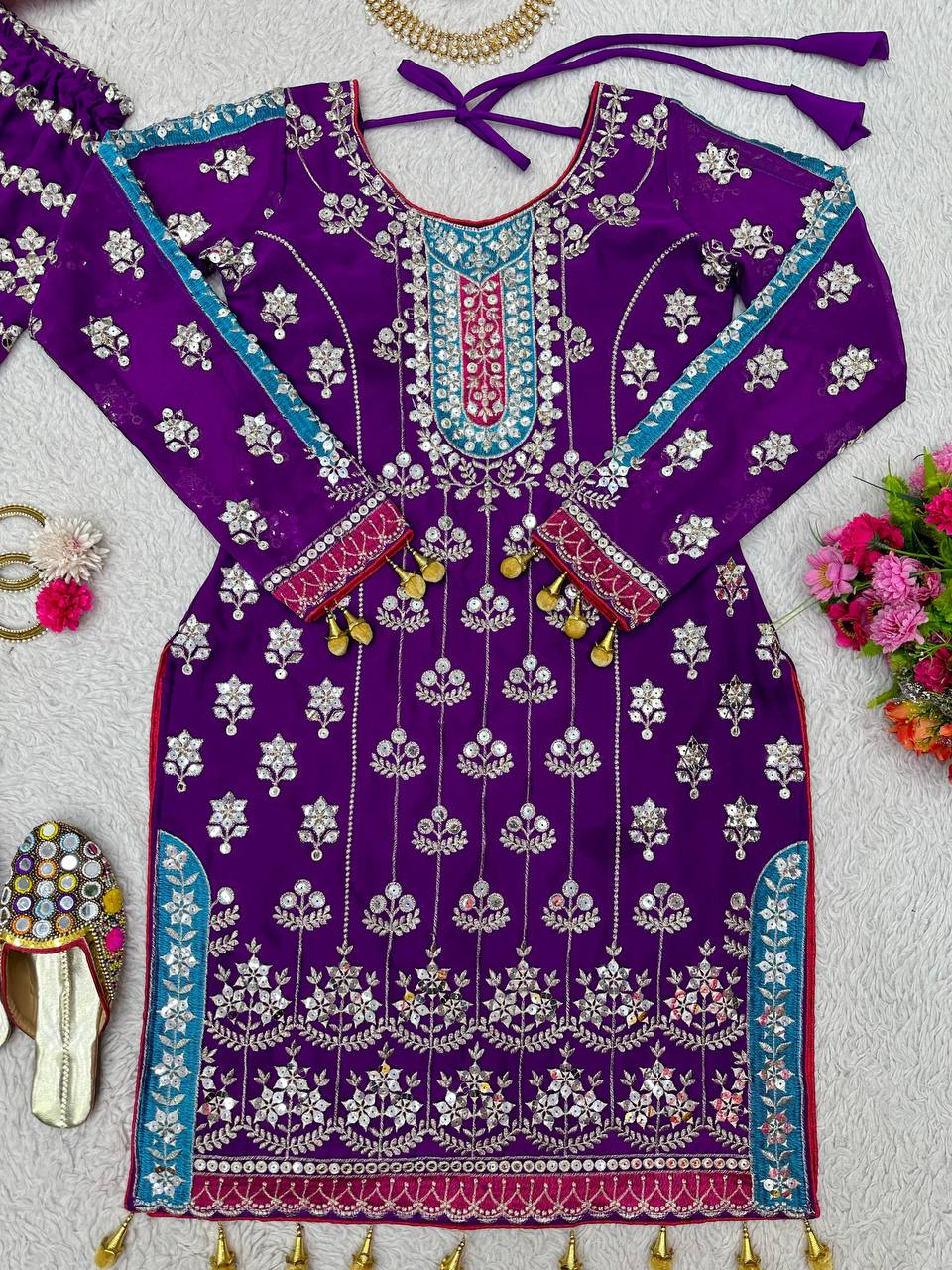 Dazzling Purple Color Georgette Sequence Thread Work Sharara Suit