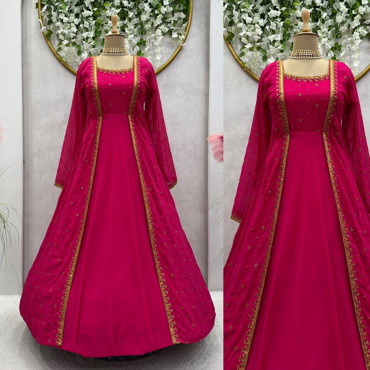 Elegant Georgette Sequence Work Ready Made Shrug Gown