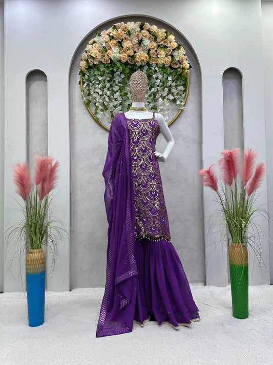 Latest Violet Color Thread Sequence Work Georgette Sharara Suit