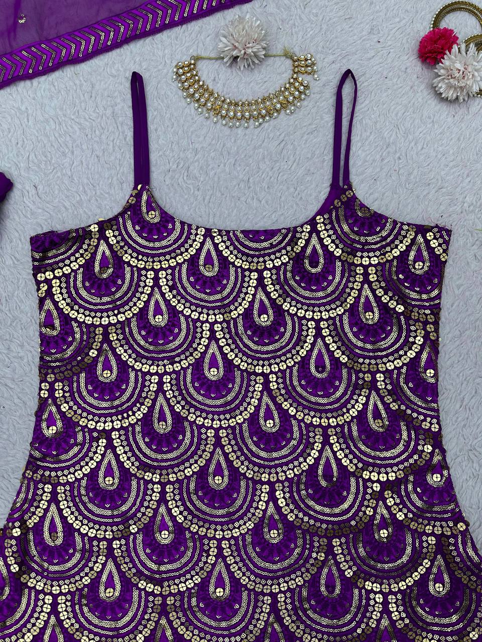 Latest Violet Color Thread Sequence Work Georgette Sharara Suit