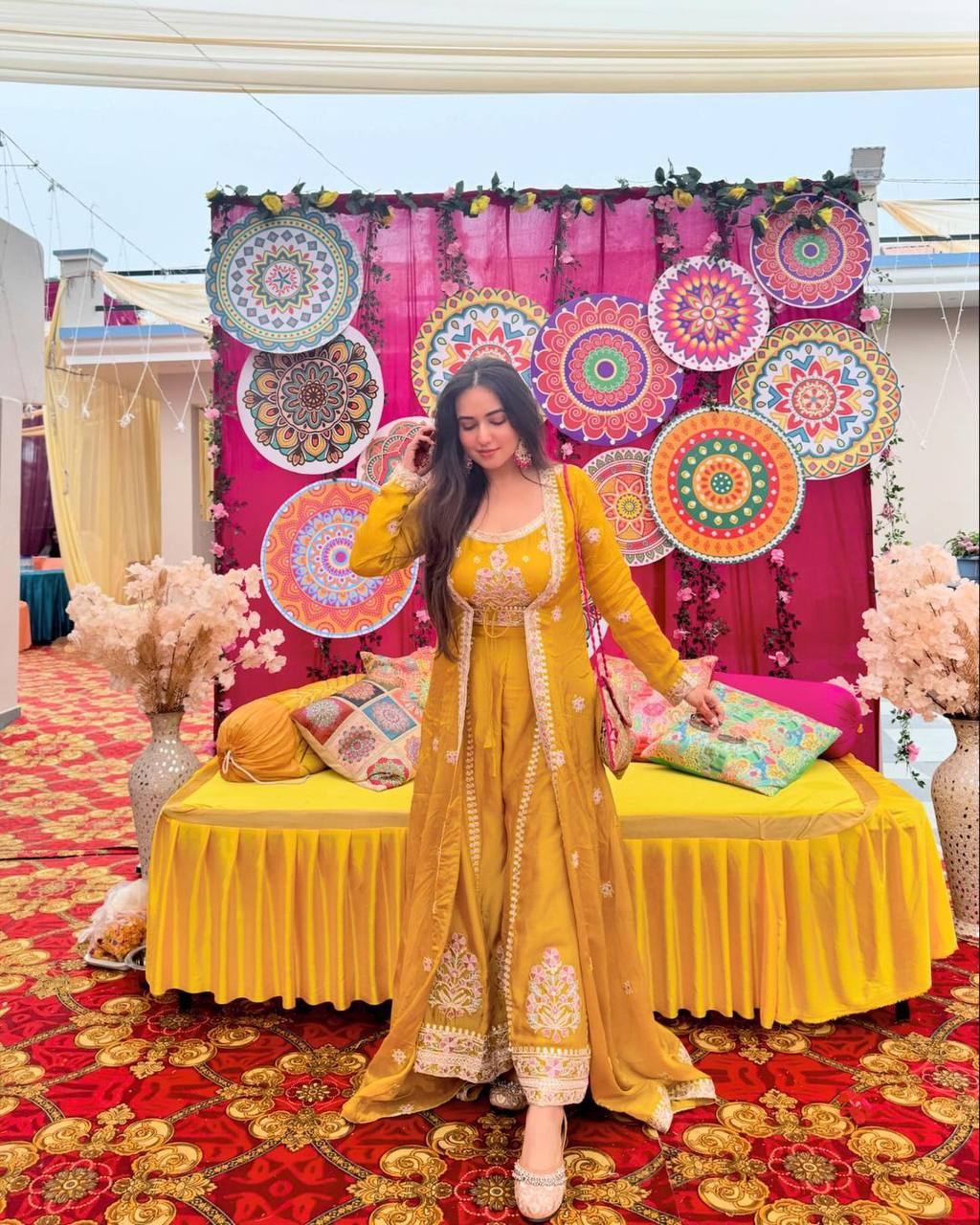 Wedding Wear Yellow Color Sequence Work Muslin Indo Western Suit