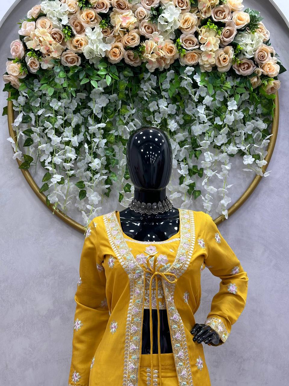 Wedding Wear Yellow Color Sequence Work Muslin Indo Western Suit