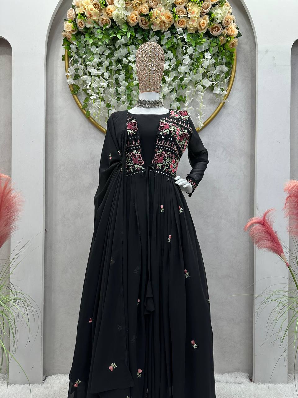 Latest Black Color Georgette Sequence Work Shrug Salwar Suit Ready Made