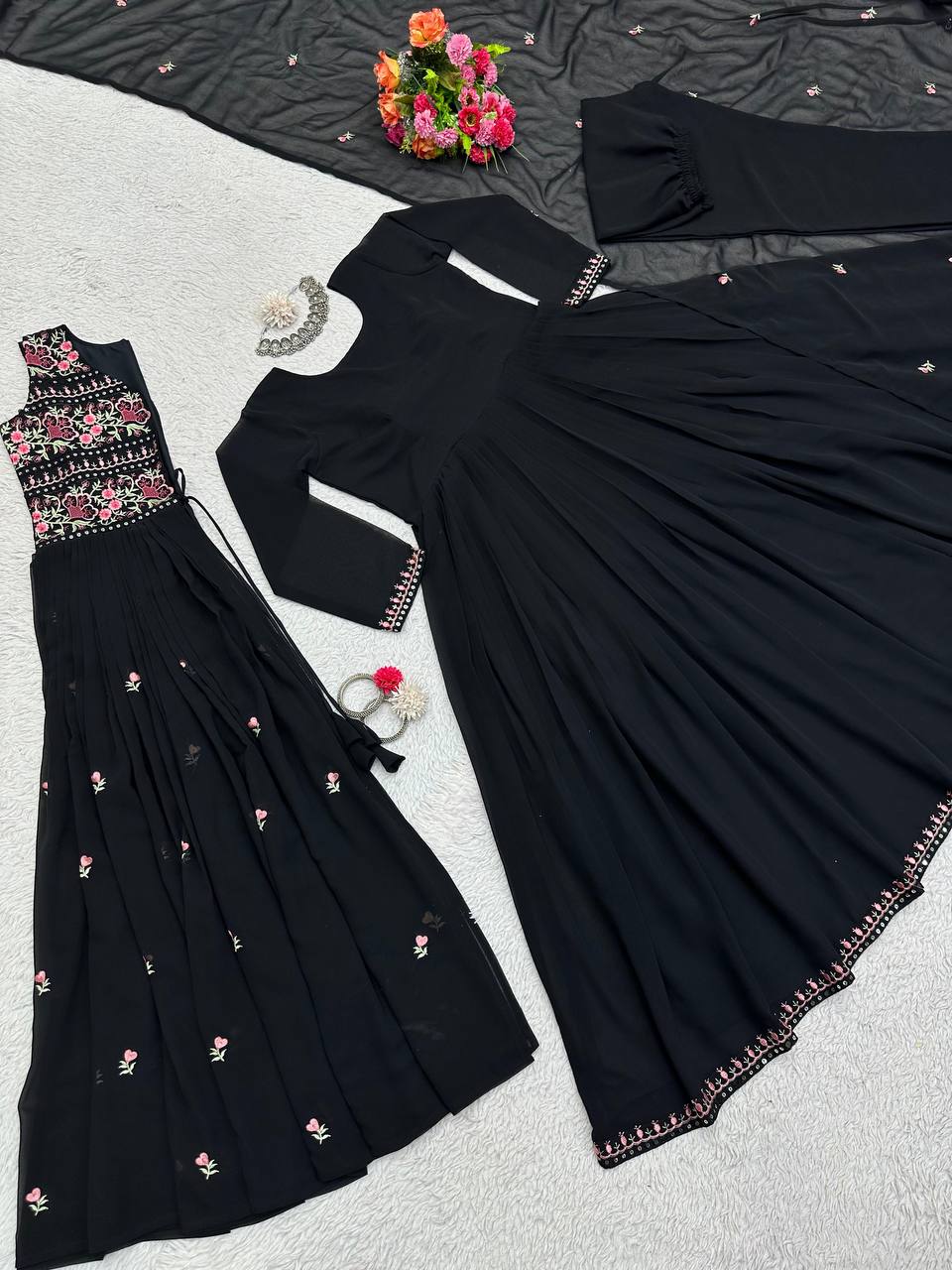 Latest Black Color Georgette Sequence Work Shrug Salwar Suit Ready Made