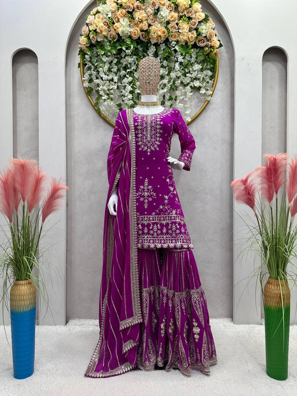 Latest Georgette Thread Sequence Work Ready Made Salwar Suit