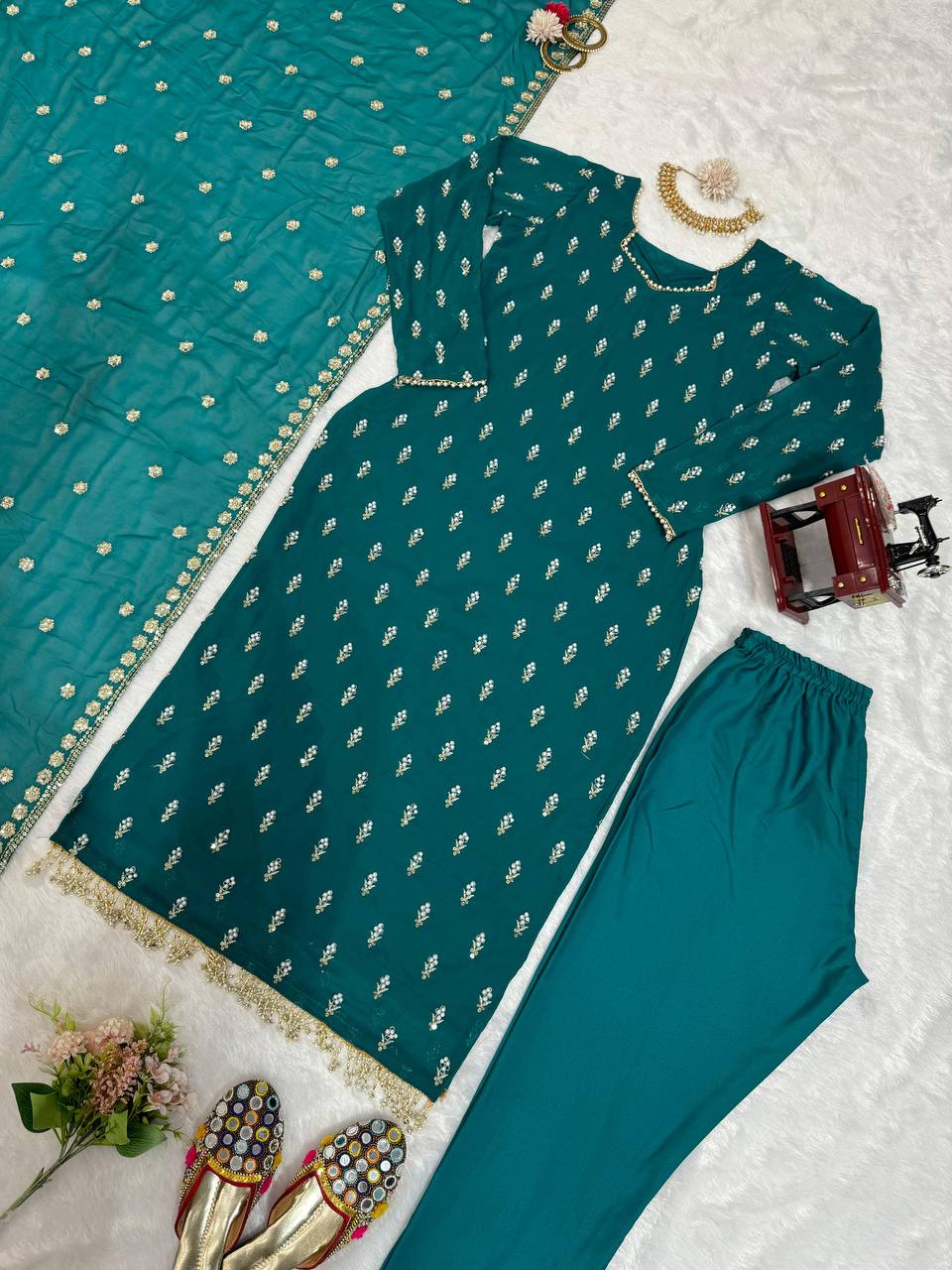 Designer Rivet Moti Work Georgette Salwar Suit