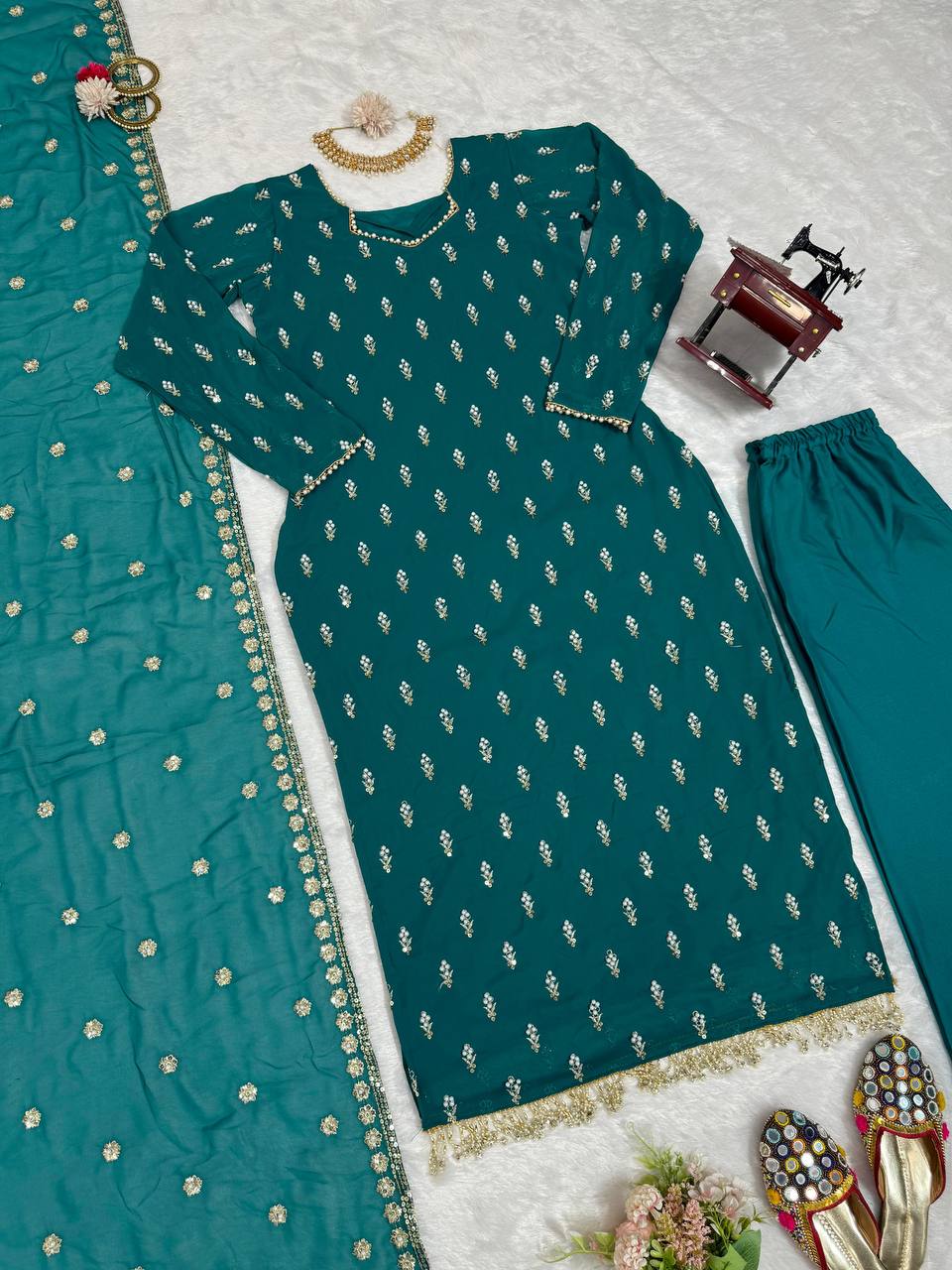 Designer Rivet Moti Work Georgette Salwar Suit