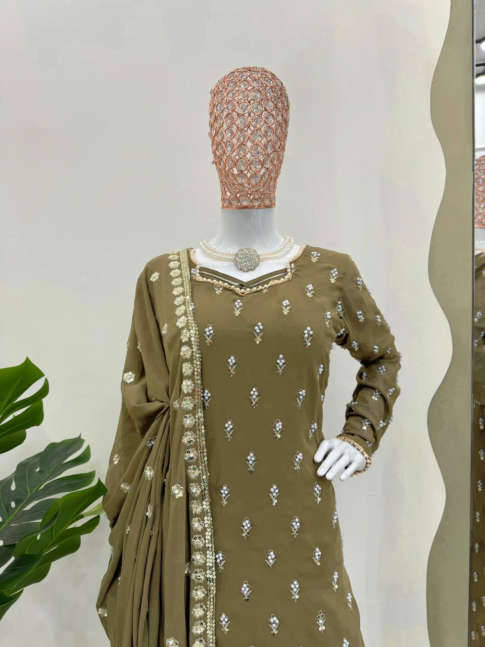 Designer Rivet Moti Work Georgette Salwar Suit