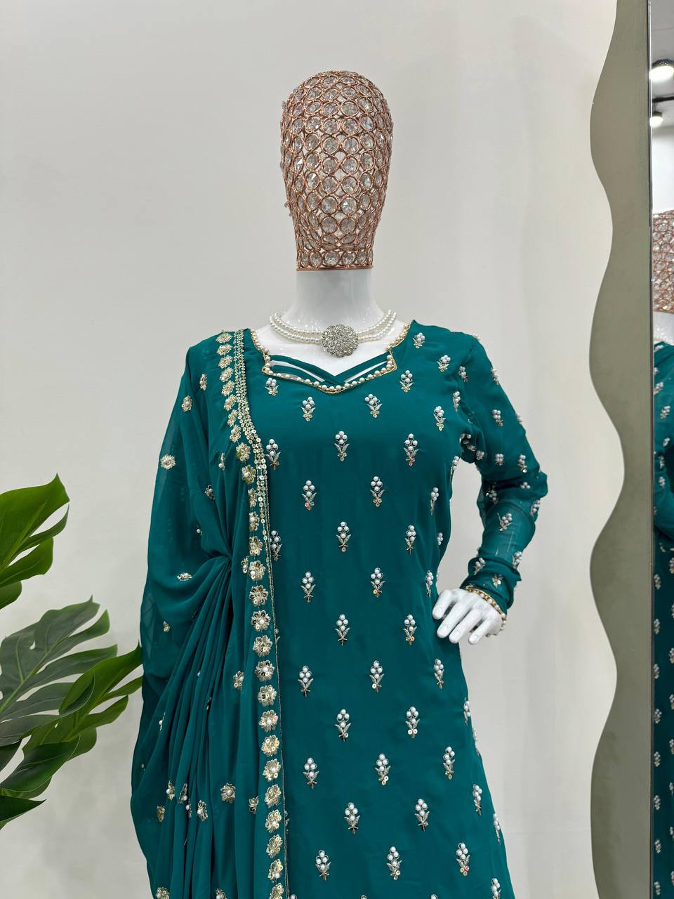 Designer Rivet Moti Work Georgette Salwar Suit