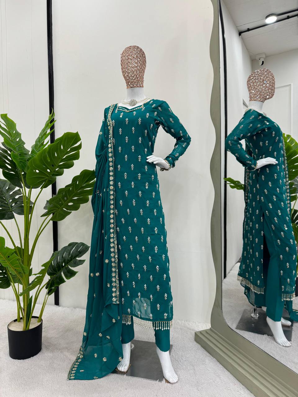 Designer Rivet Moti Work Georgette Salwar Suit