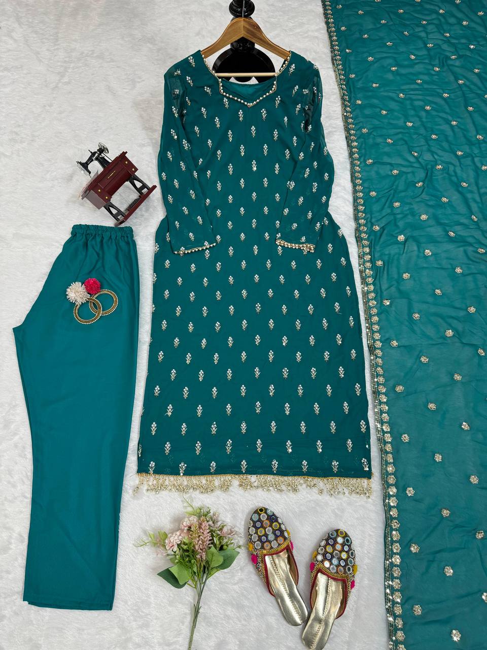 Designer Rivet Moti Work Georgette Salwar Suit