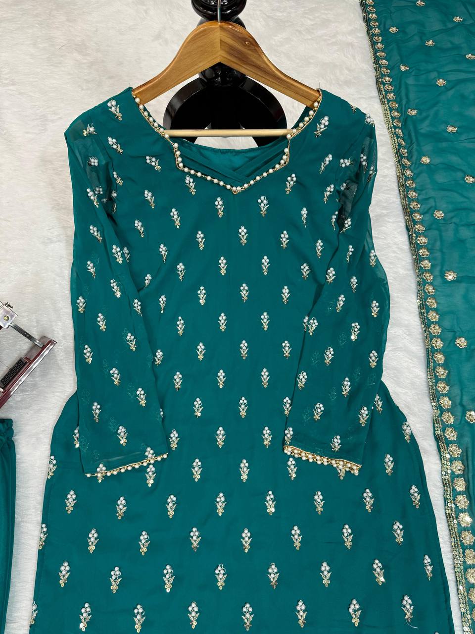 Designer Rivet Moti Work Georgette Salwar Suit