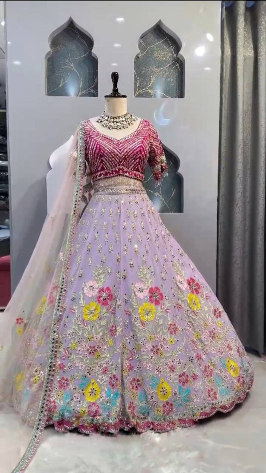 Designer Georgette Real Mirror Sequence Embroidered Work Lehenga Choli
