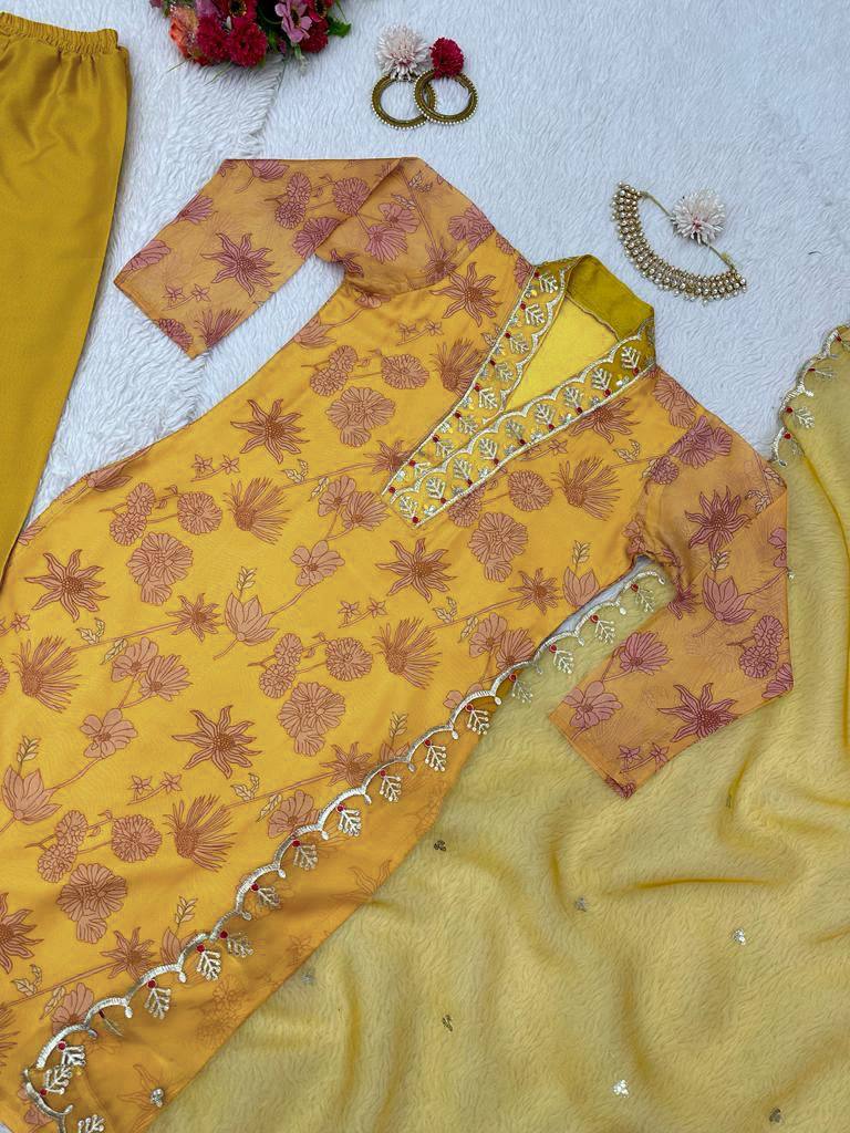 Mustard Color Organza Sequence Work Salwar Suit