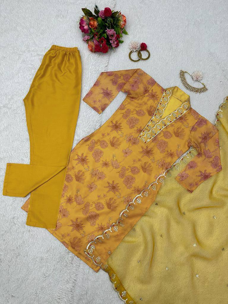 Mustard Color Organza Sequence Work Salwar Suit